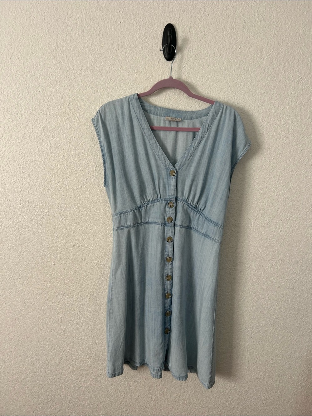 LOFT Light Blue Chambray Button-Down Mini Dress